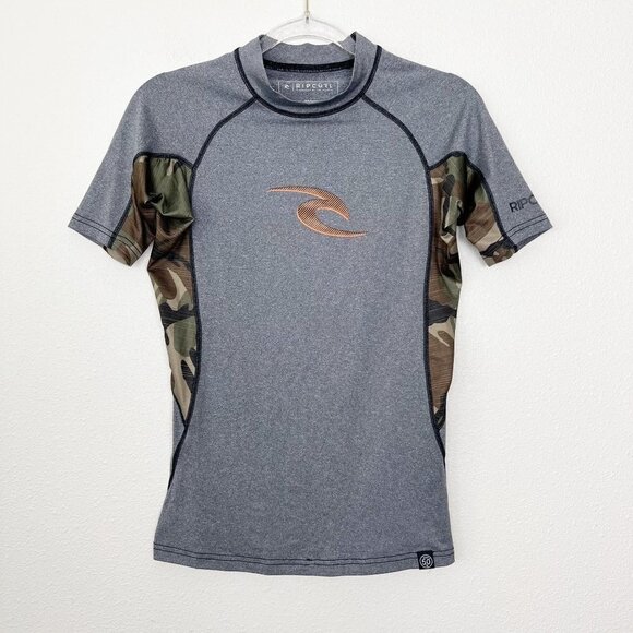 Rip Curl Mens Small Performance Fit UV Tee Rash Guard Gray Camo Short Sleeve - Picture 1 of 9